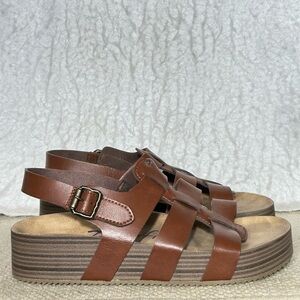 Blowfish London Womens Brown Strap Wood-effect Platform Sole Sandals SZ US 9